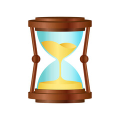 Wooden style hourglass with flowing sand on transparent background. suitable for time management, productivity, deadline reminder