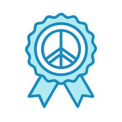 Blue peace prize rosette on solid black background illustration