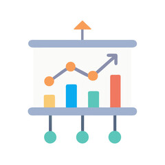 Presentation board showing business growth with line and bars
