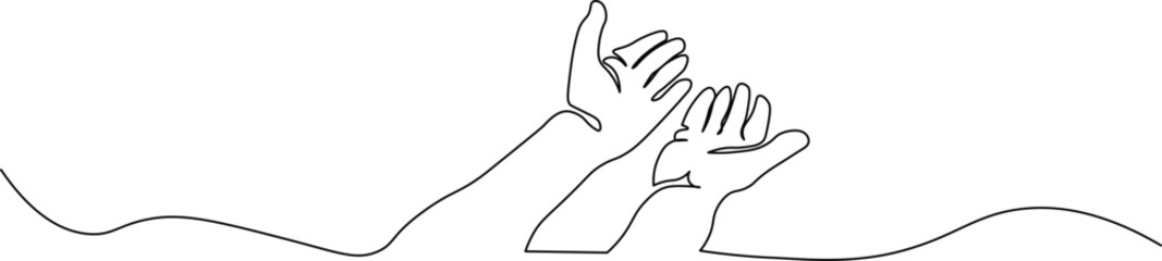 Minimalist hands reaching upward in hope and prayer, a continuous line drawing symbolizing faith, connection, and positive energy for wellness and inspirational campaigns
