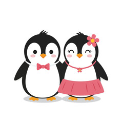 Naklejka premium Charming Penguin Couple in Love - A Delightful Cartoon Illustration.