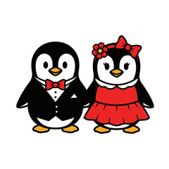 Cute Cartoon Penguins Dressed for a Formal Event.