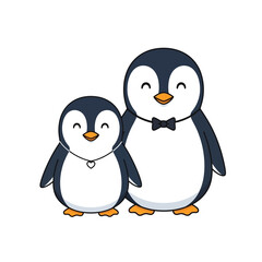 Two Adorable Cartoon Penguins Standing Together with Happy Expressions.