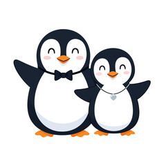 Two Adorable Penguins - Father with Bowtie and Child with Necklace.