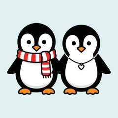 Two Adorable Penguins in Love with Accessories.