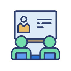 Two People Reviewing Employee Data in Meeting Icon Graphic