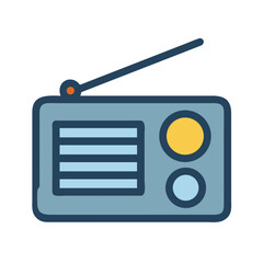 Retro radio illustration in blue and yellow tones