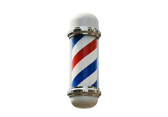 Iconic barber pole spins with classic red blue white charm
