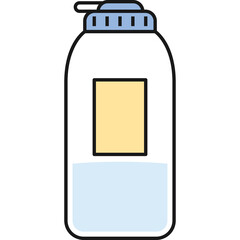 Simple Water Bottle With Blue Lid And Yellow Label Filled With Light Blue Water Isolated On Transparent Background Clean Hydration Container