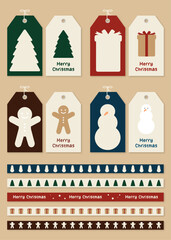 크리스마스 선물 라벨 택, 마스킹테이프 일러스트 벡터 이미지 세트