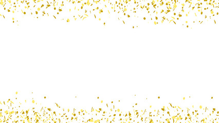 Gold glitter texture. Irregular confetti fringes on a transparent background. Christmas or party flyer design element. Illustration.