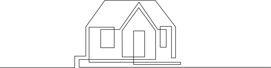 Elegant single line drawing of a house providing a modern minimalist design for real estate marketing and architectural presentations, perfect for home decor