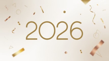 New year 2026 golden celebration with confetti and shapes on white background