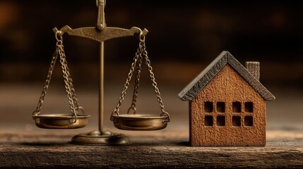 Conceptual Image of Law, Real Estate, and Justice Depicted with Scales and a House