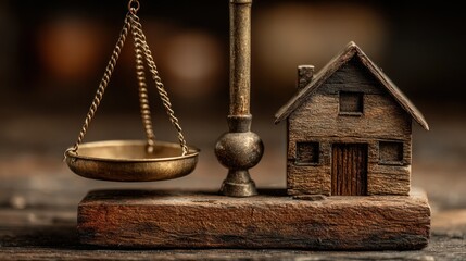 Conceptual image of a house on a balance scale representing property and law