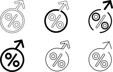 Icons Representing Male Symbol with Percentage Sign and Arrows Keywords: male, gender, symbol