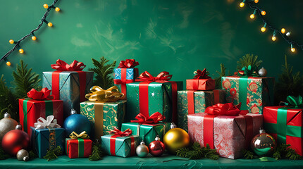 Christmas Gift Boxes Display – Festive Holiday Presents and Decor Scene