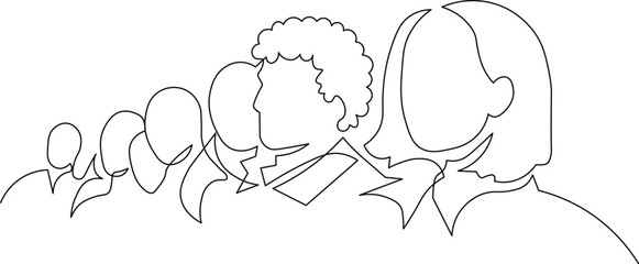 Dynamic continuous line art of diverse team members collaborating, perfect for modern business, teamwork, and partnership themes, ideal for website and marketing design
