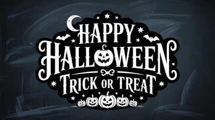 Happy Halloween Trick or Treat Sign with Pumpkins and Bats