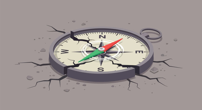 Crisis compass: navigating uncertainty & broken business guidance Vector, illustration