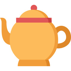 Orange Teapot With Red Lid Handle And Base Against A Transparent Background With A Simple Clean Design