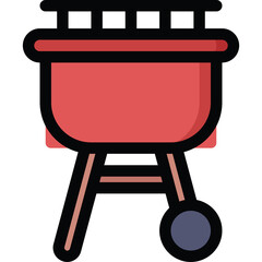 Red Barbecue Grill With Black Accents And A Single Wheel On A Transparent Background Ideal For Summer Cooking And Outdoor Events