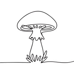 One continuous line illustration of an mushroom, isolated on white background.