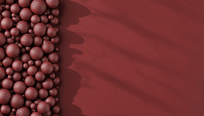 Sophisticated maroon spheres cascade, creating a dynamic texture for modern designs and elegant backgrounds, adding depth and visual interest for creative projects