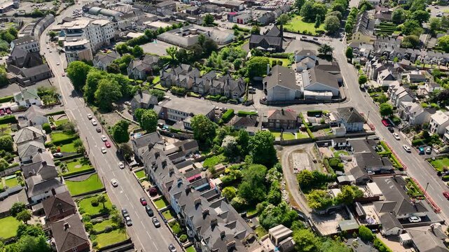 Aerial view of Residential homes and Business in Larne Town Co Antrim Northern Ireland 