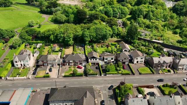 Aerial view of Residential homes and Business in Larne Town Co Antrim Northern Ireland 