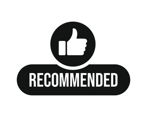 Best recommendation badge. Banner recommended with thumb up. Recommended approval badge with thumbs up symbol.