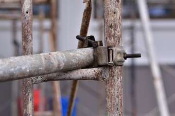 Scaffolding Clamps in used Close up, eliable iron scaffolding