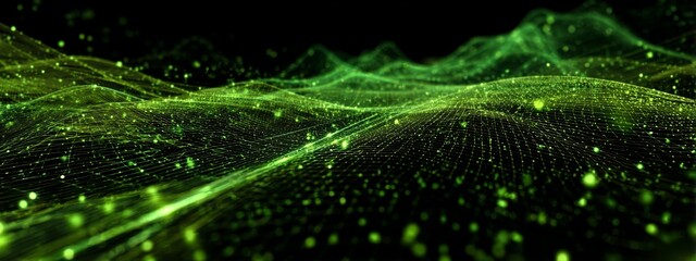 Abstract Green Wave Network Grid Design Representing High-Tech Environments and Digital Solutions