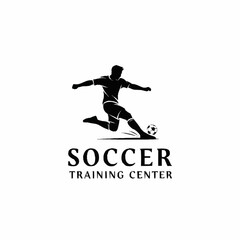 Soccer player kicking ball logo for training center sports.