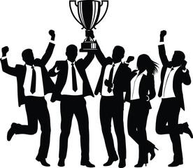 Business team celebrating success, corporate achievement, leadership recognition, teamwork motivation, professional victory, career growth, office celebration, winning moment, unity, excellence