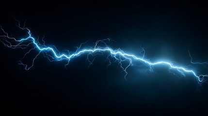 Electric Blue Lightning Bolt Streak on Black Background High Voltage Discharge