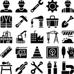 Construction and Industry Icons Set Keywords: construction, industry, tools, equipment, safety
