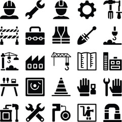 Construction and Industry Icons Set Keywords: construction, industry, tools, equipment, safety