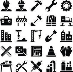 Construction and Industry Tools Icons Set Keywords: construction, industry, tools, equipment