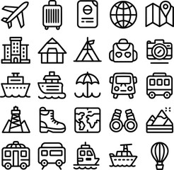 Diverse Travel and Adventure Icons Collection airplane