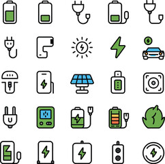 Electric Energy Icons With Batteries And Plugs Keywords: electric, energy, power, battery