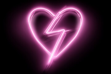 Electric Pink Heart and Lightning Bolt on Black Background