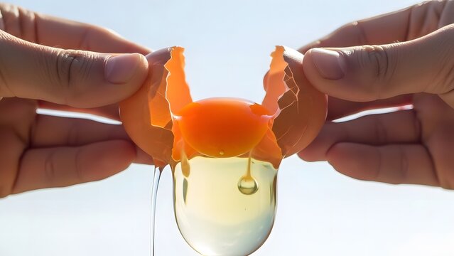 Breaking an egg with hands close up view - Powered by Adobe