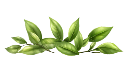 Loose tea leaves freshly dried with natural curled texture and aromatic herbal appearance displayed in detailed botanical view isolated on white background