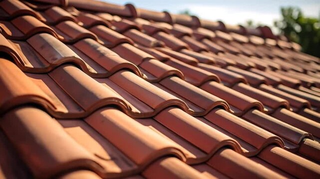 Red clay tile roof with close up detail.