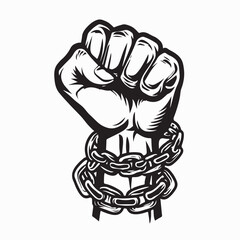 Muscular Hand Wrapped in Iron Chains Vector Illustration on white background