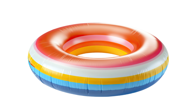 Inflatable swimming float tube with bright buoyant ring shape and smooth surface shown in full summer water accessory view isolated on white background
