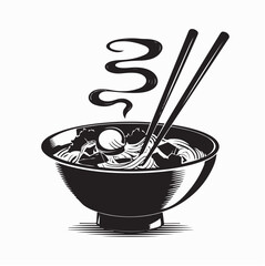 Black and white Beef Ramen Noodles Image Vector isolated on white background