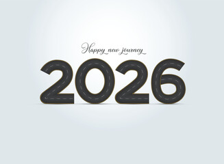 Happy new journey Vector illustration of 2026 shaped road with white markings isolated on white background. 