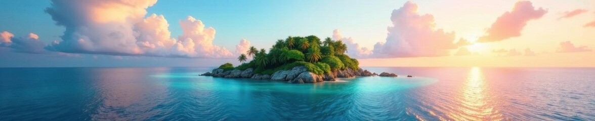 Ethereal islands adrift in vibrant skies, lush vegetation , light, surreal, waterfalls